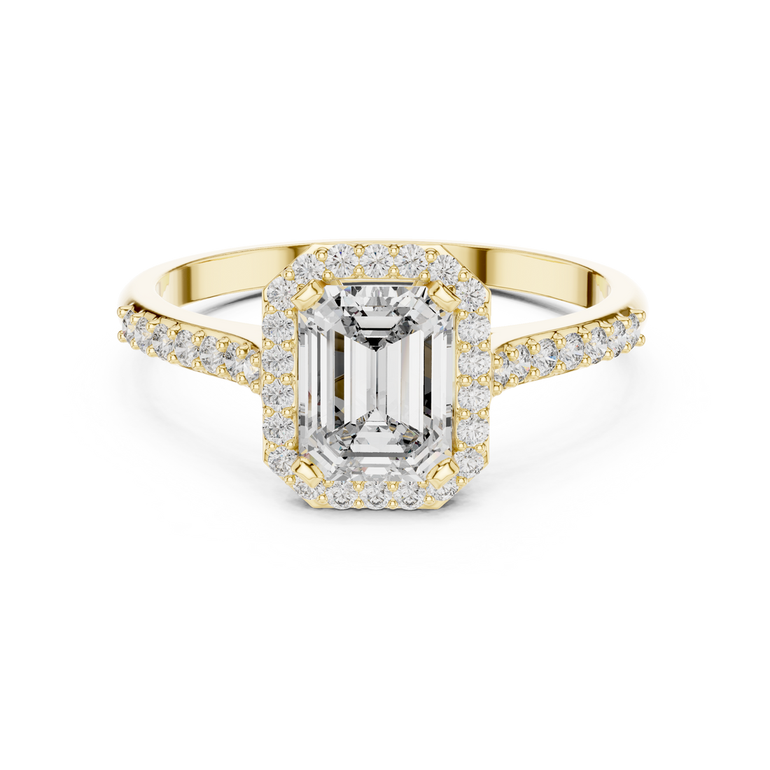 Halo ring with sparkling diamond border.