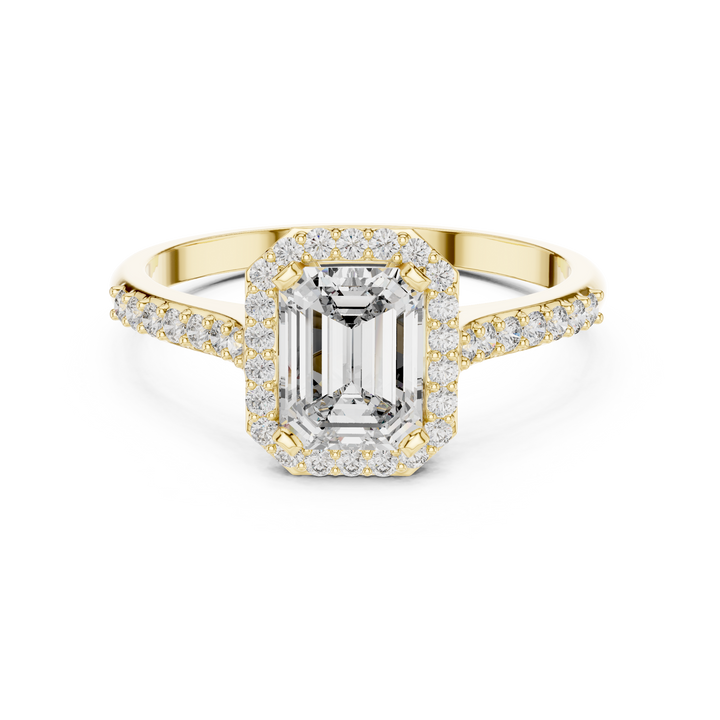 Halo ring with sparkling diamond border.