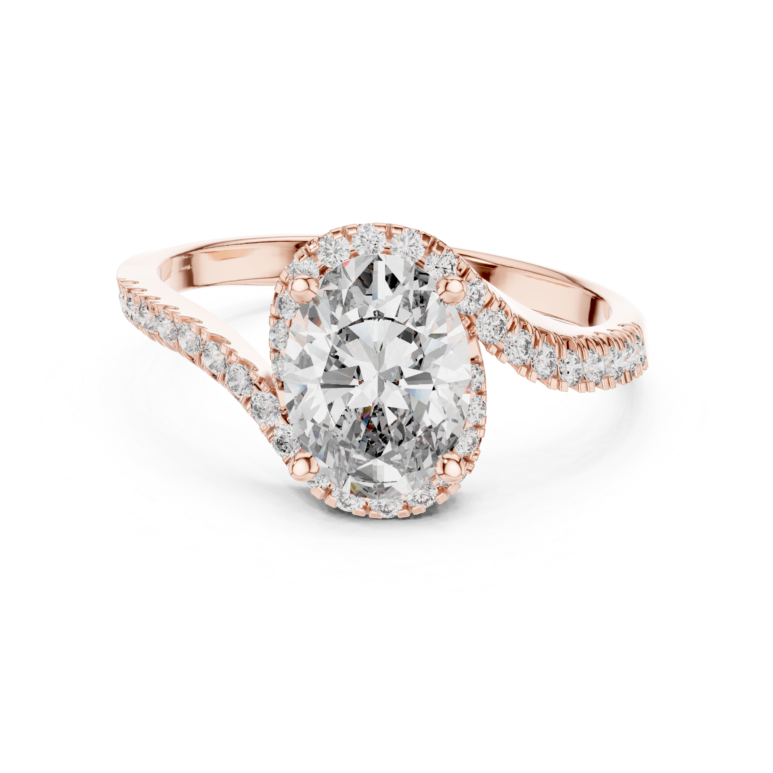 Oval Cut Diamond Halo Twist Solitaire Ring