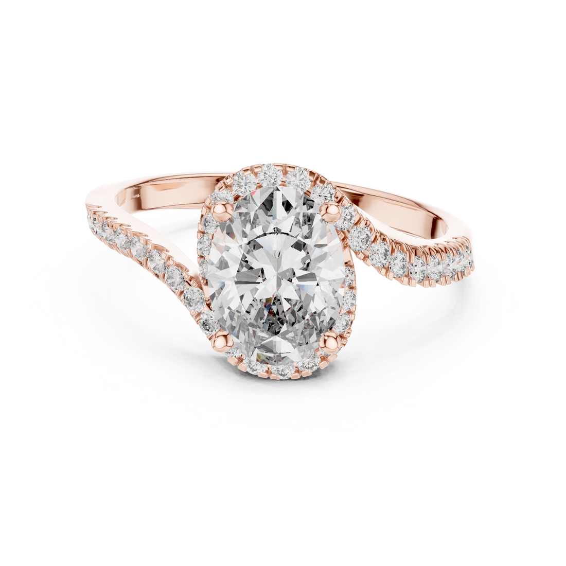 Oval Cut Diamond Halo Twist Solitaire Ring