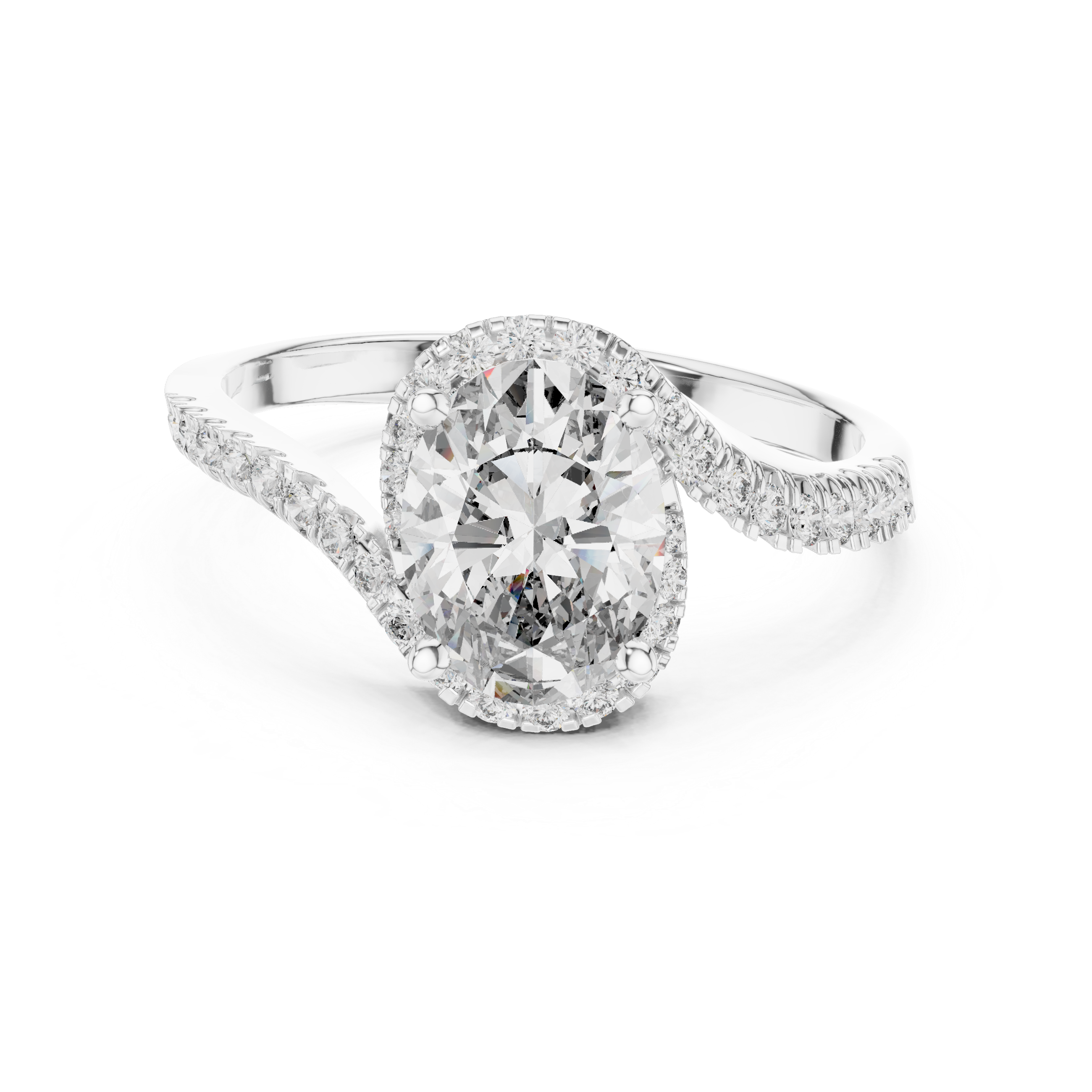 Oval Cut Diamond Halo Twist Solitaire Ring