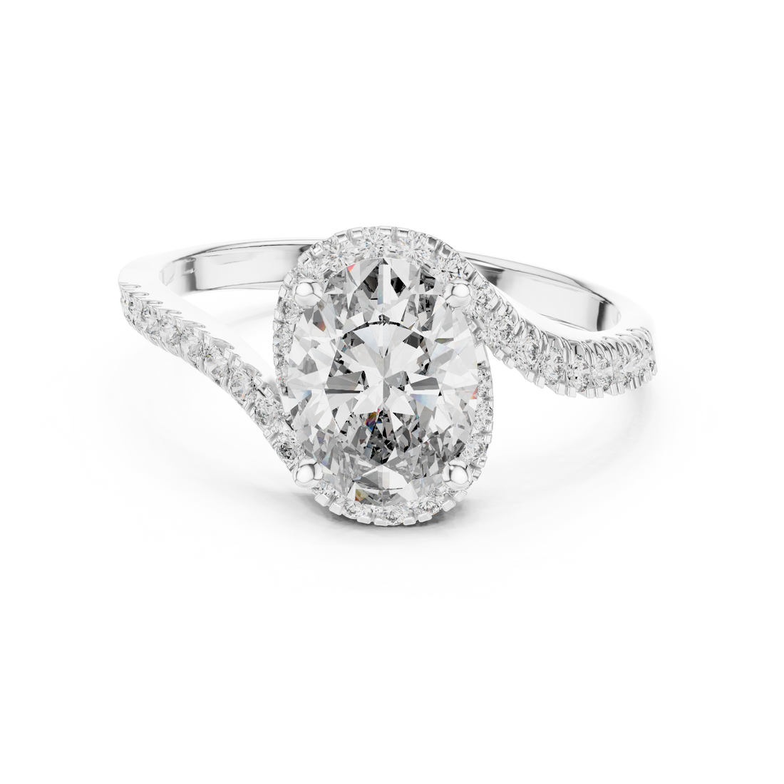 Oval Cut Diamond Halo Twist Solitaire Ring