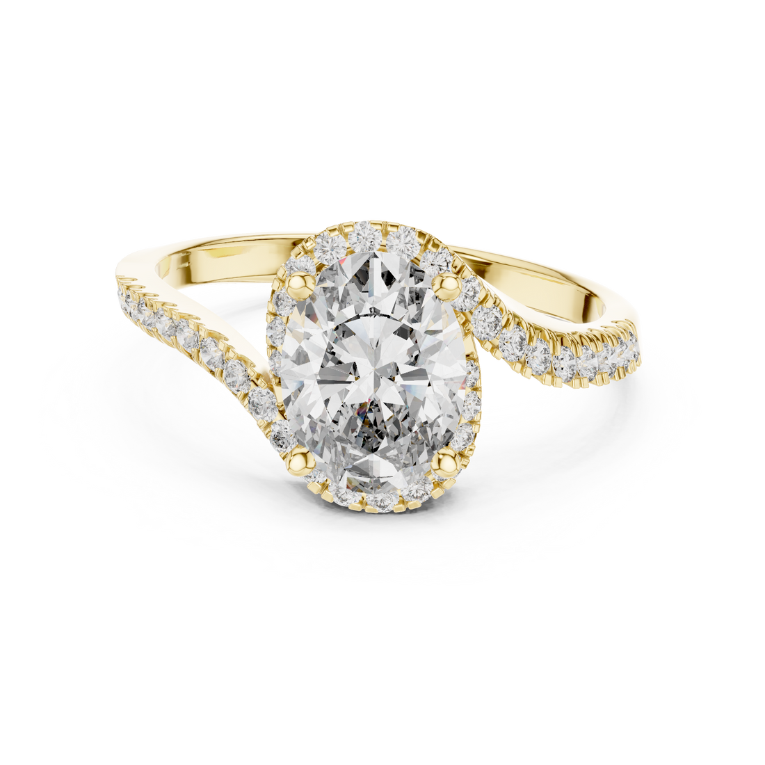 Oval Cut Diamond Halo Twist Solitaire Ring
