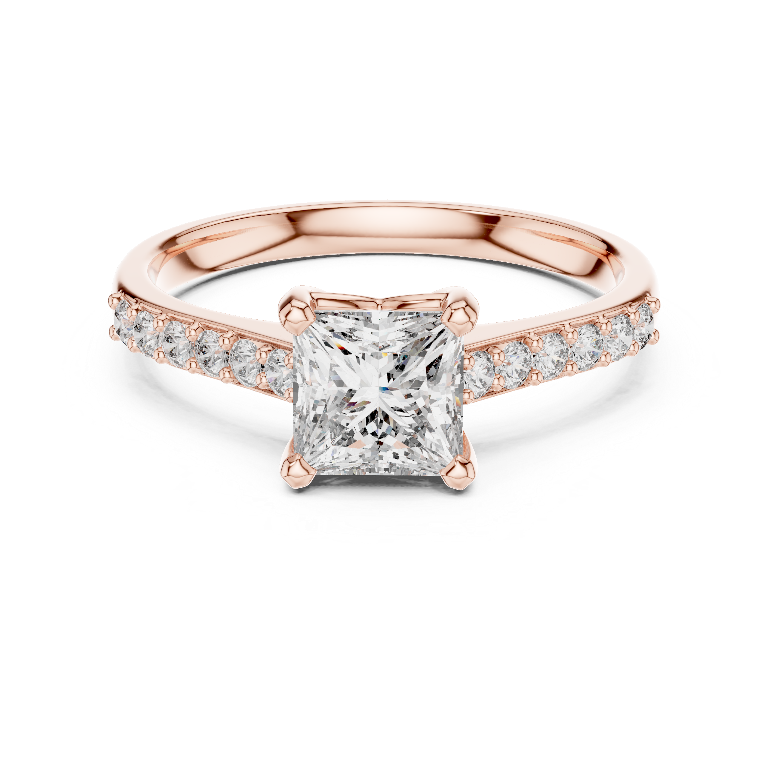 Princess Cut Diamond Solitaire Ring with Pavé Side Stones