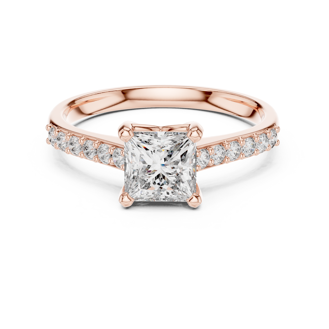 Princess Cut Diamond Solitaire Ring with Pavé Side Stones
