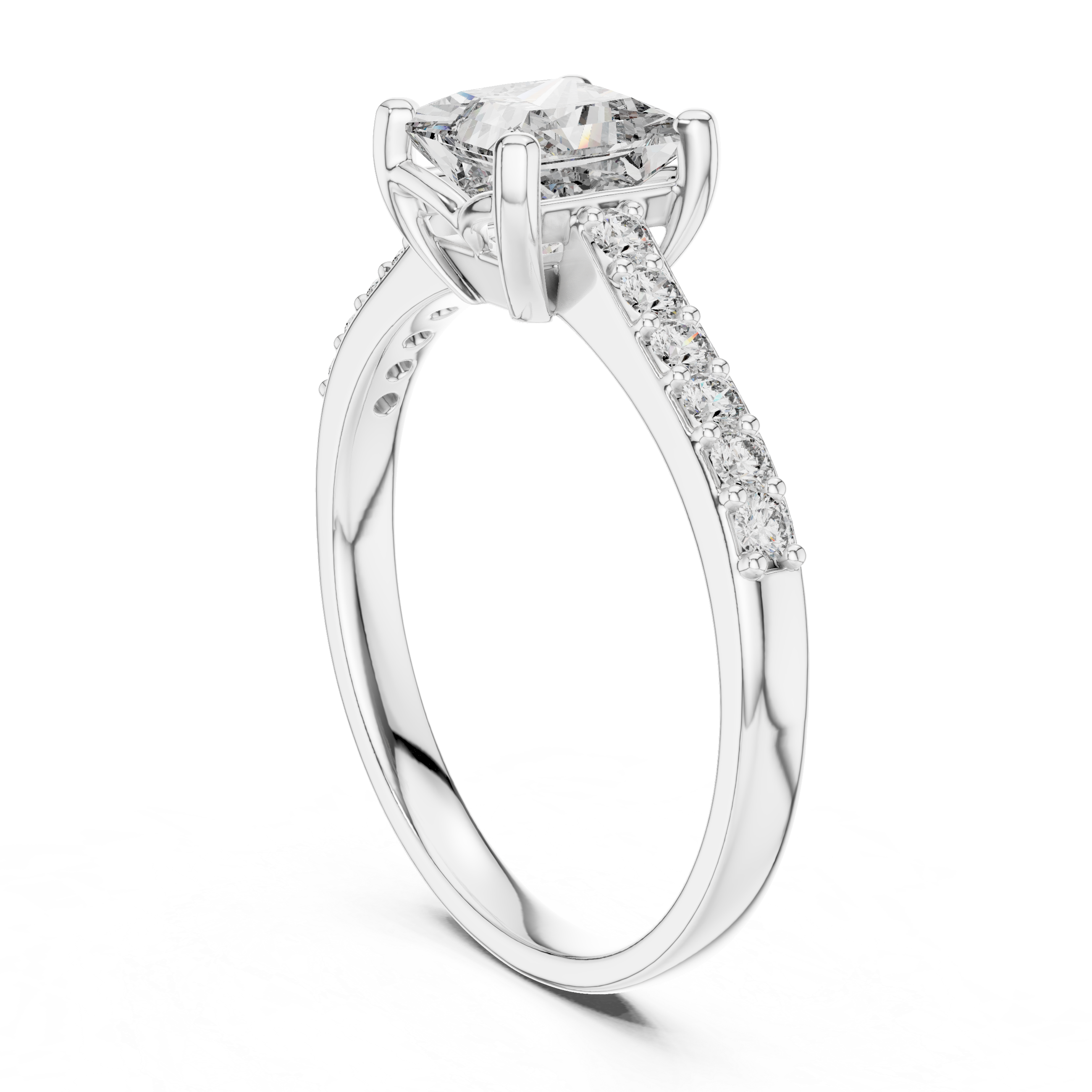 Princess Cut Diamond Solitaire Ring with Pavé Side Stones