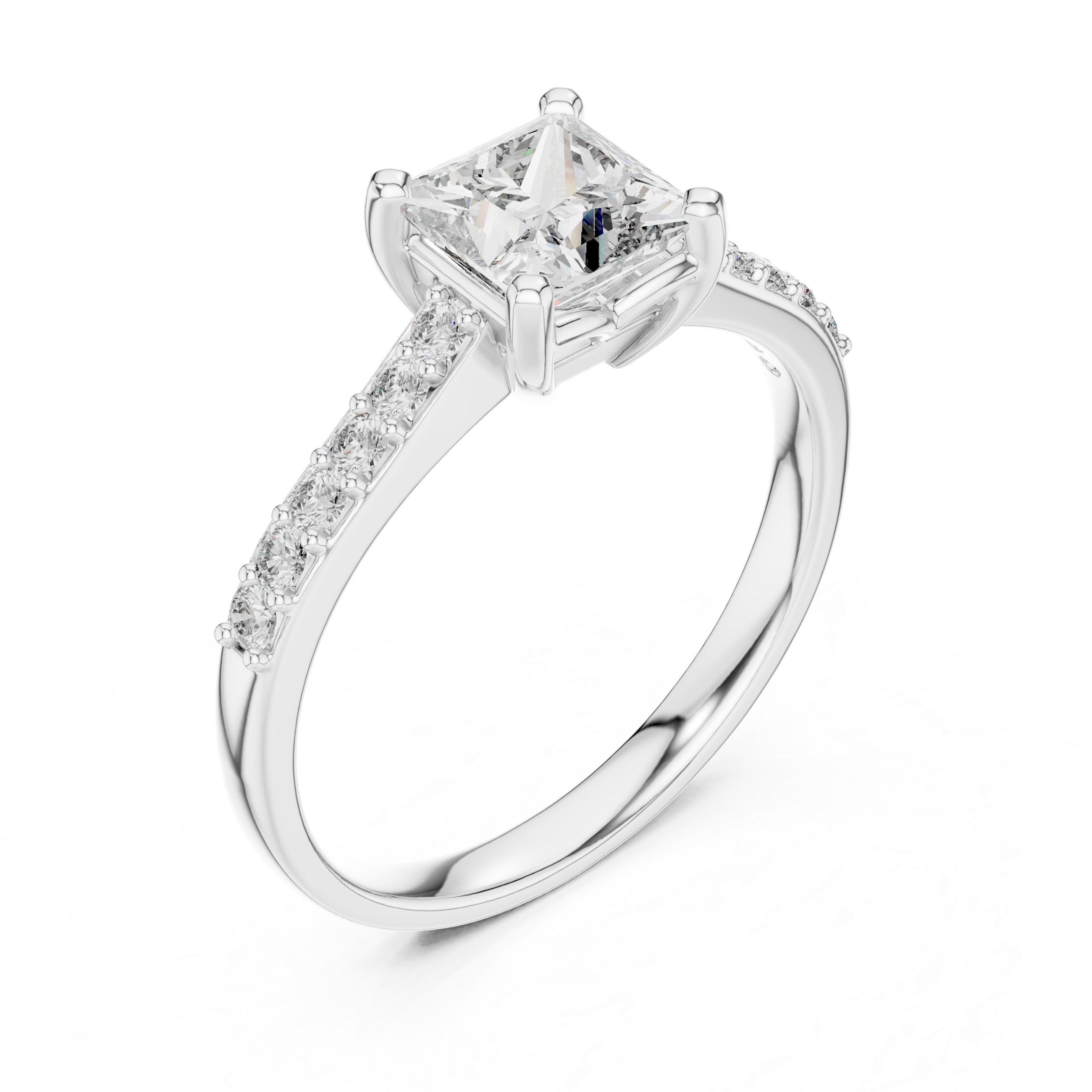 Princess Cut Diamond Solitaire Ring with Pavé Side Stones