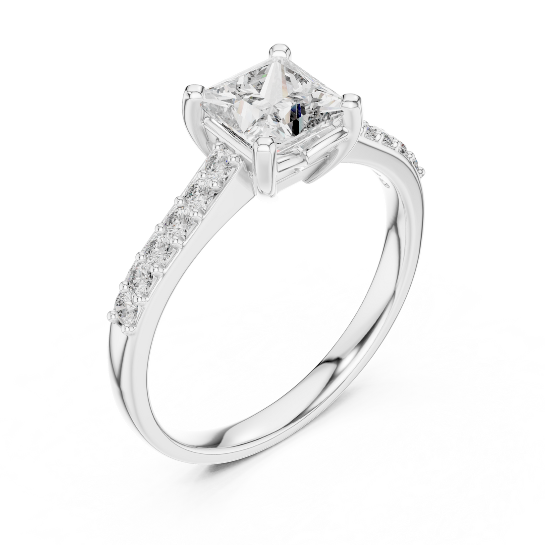 Princess Cut Diamond Solitaire Ring with Pavé Side Stones