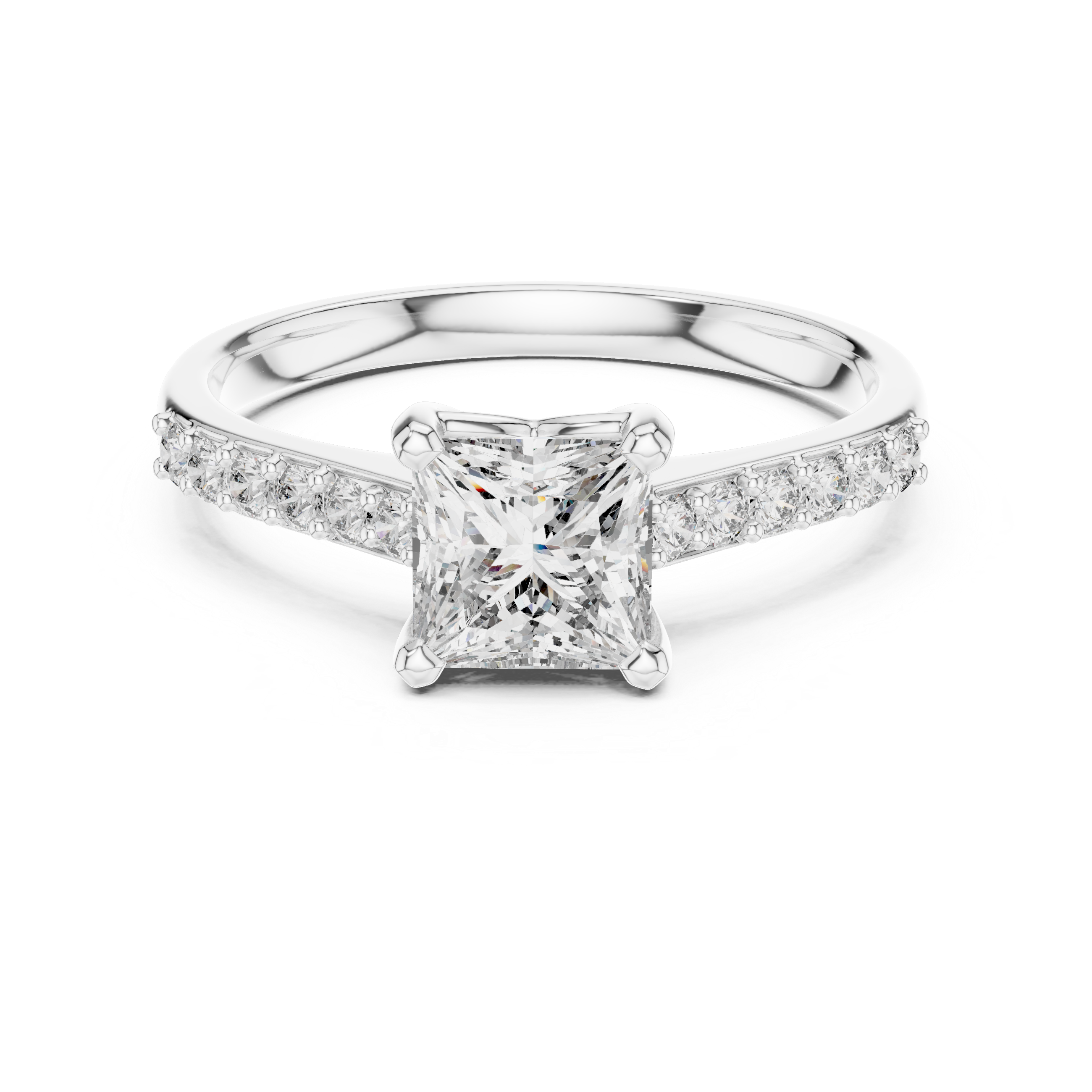 Princess Cut Diamond Solitaire Ring with Pavé Side Stones