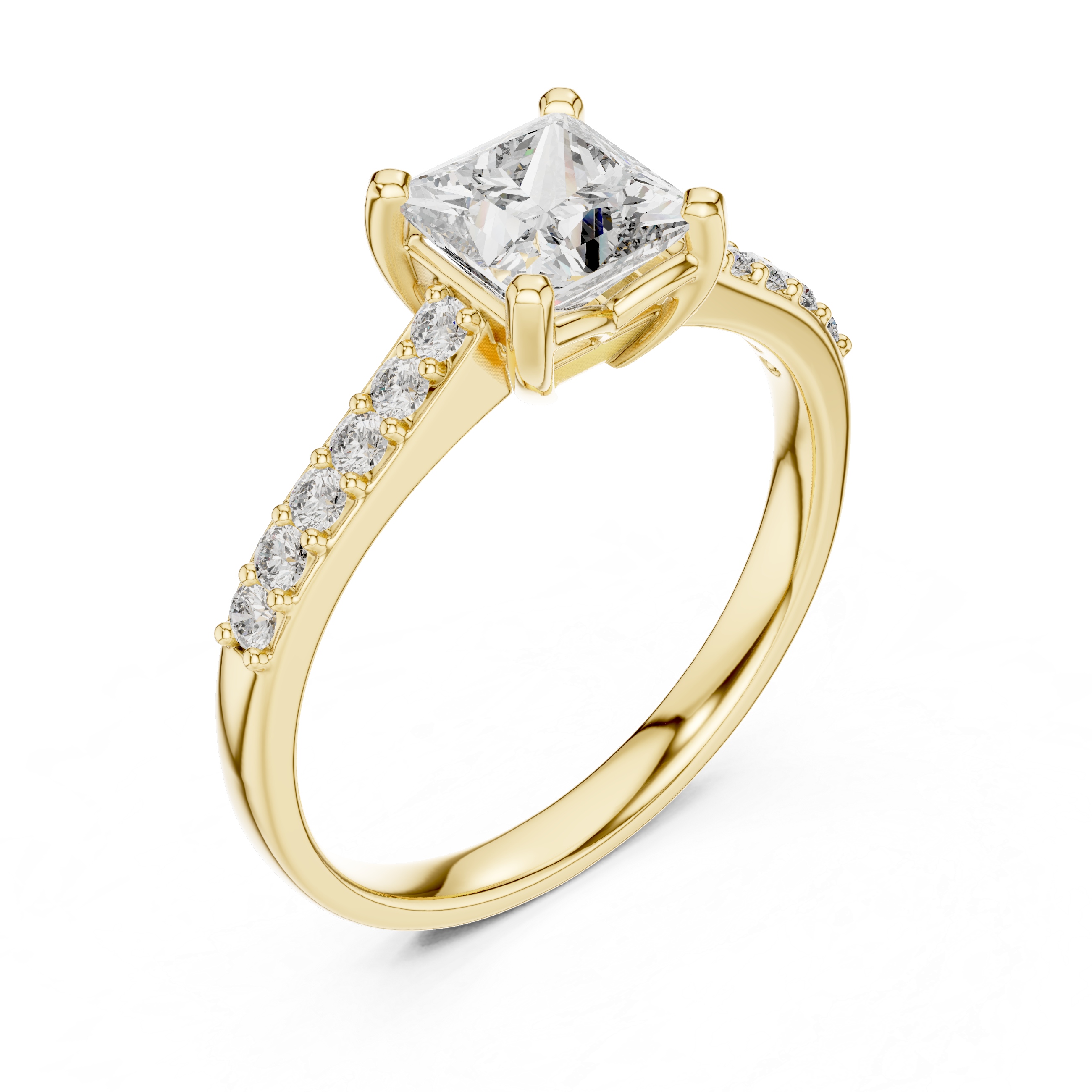 Princess Cut Diamond Solitaire Ring with Pavé Side Stones