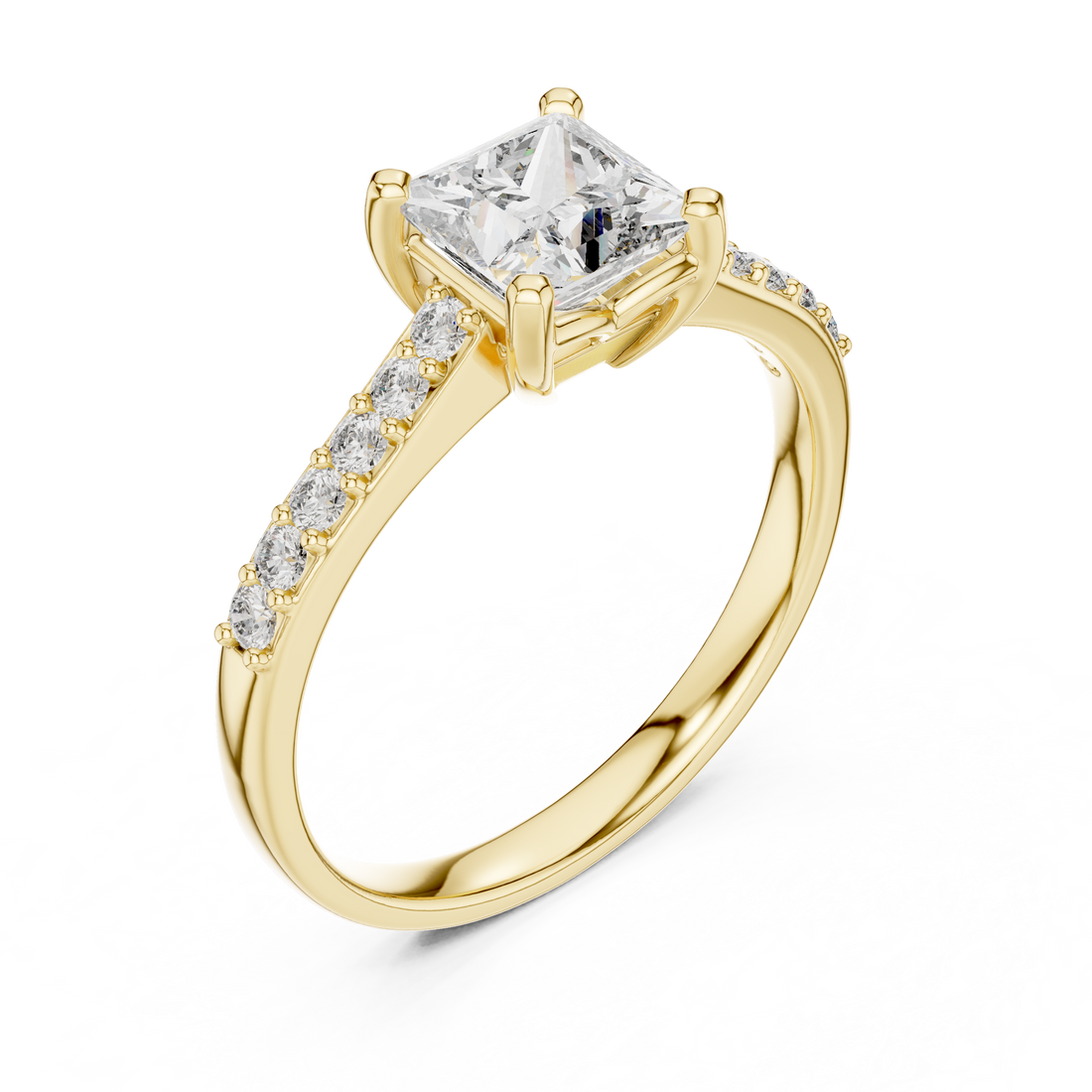 Princess Cut Diamond Solitaire Ring with Pavé Side Stones