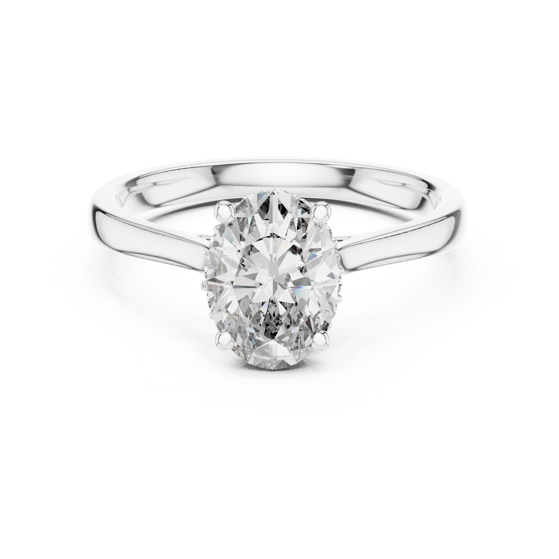 Oval Cut Diamond Solitaire Ring with Delicate Side Accents