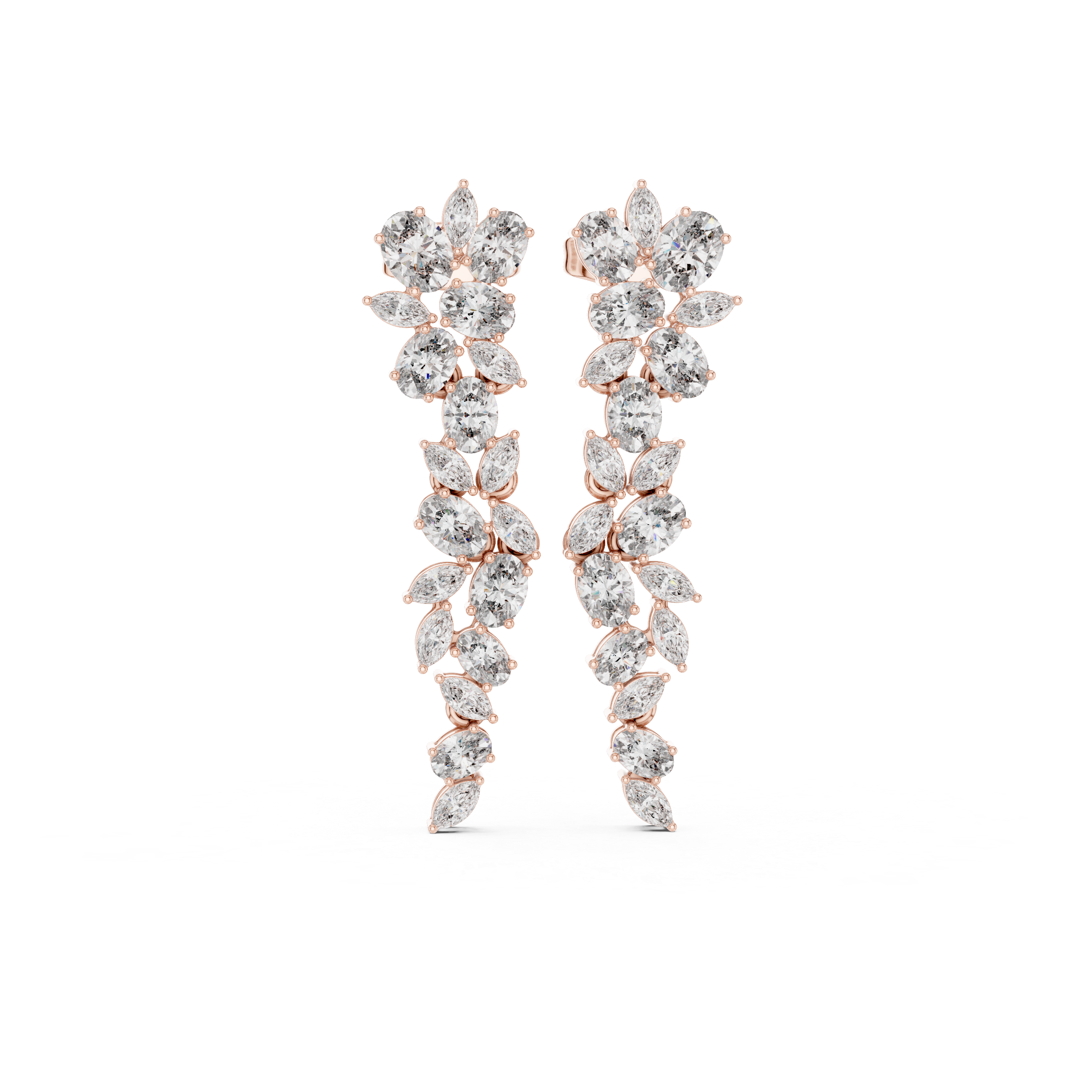 Marquise and oval diamond floral cascade drop earrings