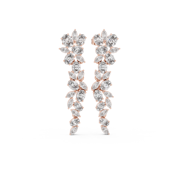Marquise and oval diamond floral cascade drop earrings