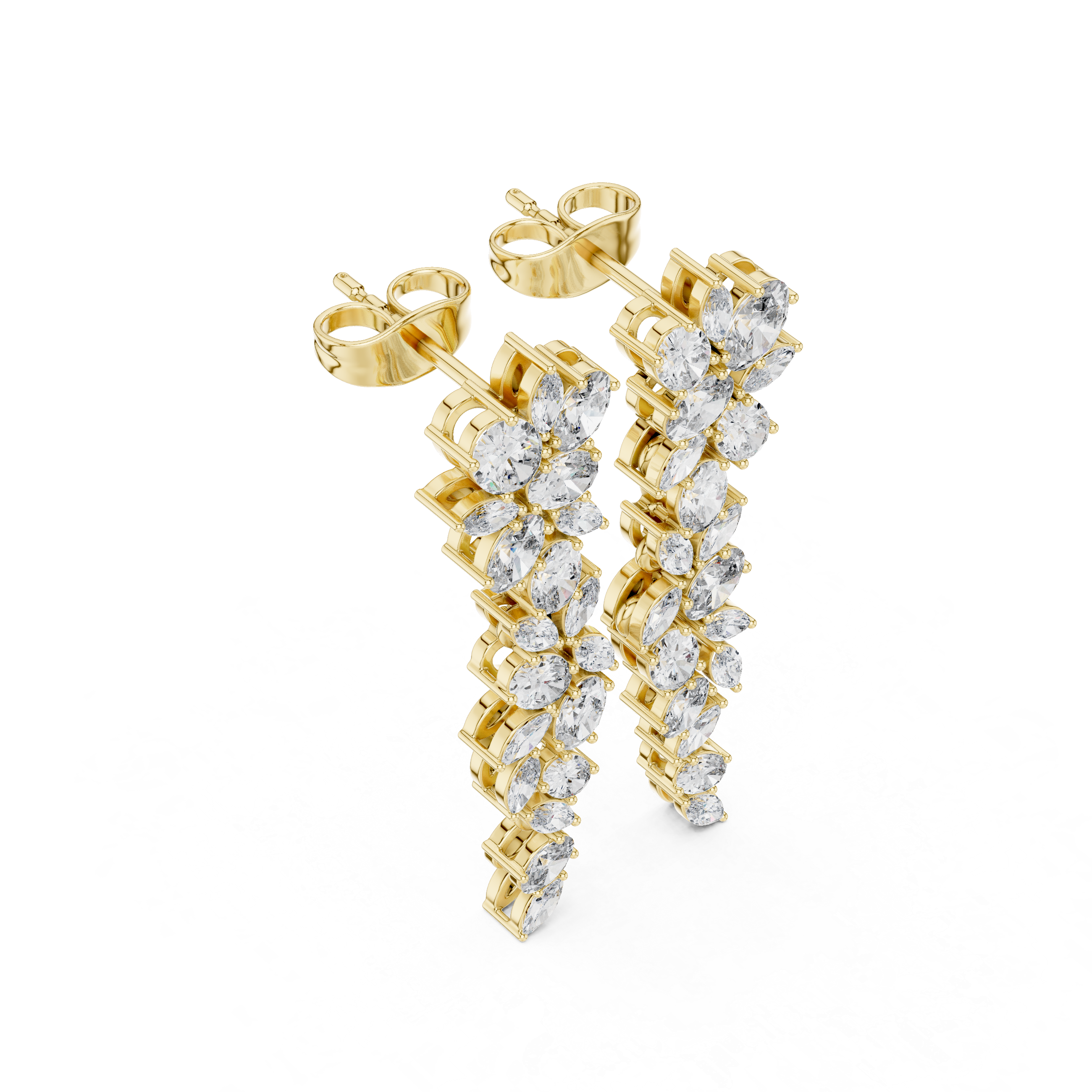 Brilliant marquise and oval diamond floral drop earrings cascade style