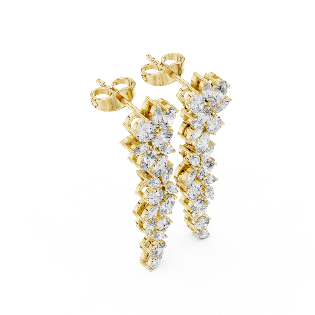 Brilliant marquise and oval diamond floral drop earrings cascade style