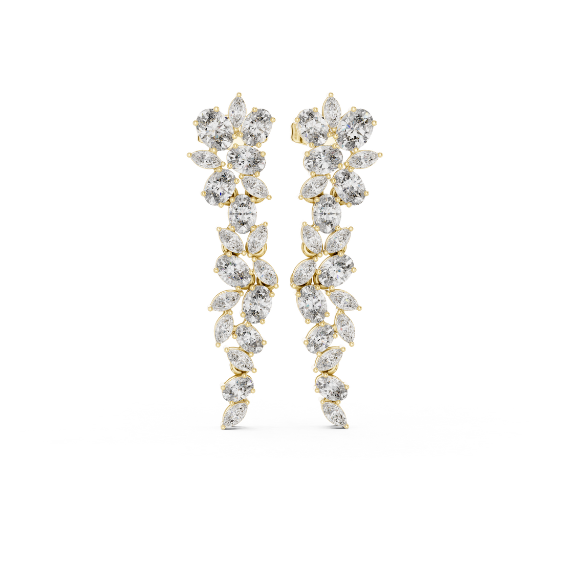 High shine marquise and oval diamond floral cascade drop earrings
