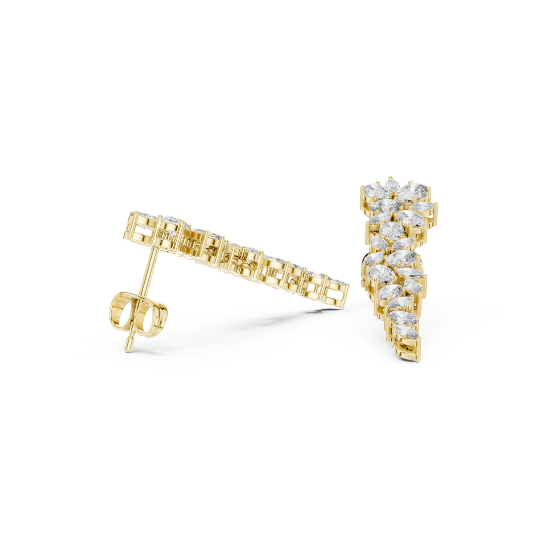 Premium marquise and oval diamond floral cascade drop earrings modern design