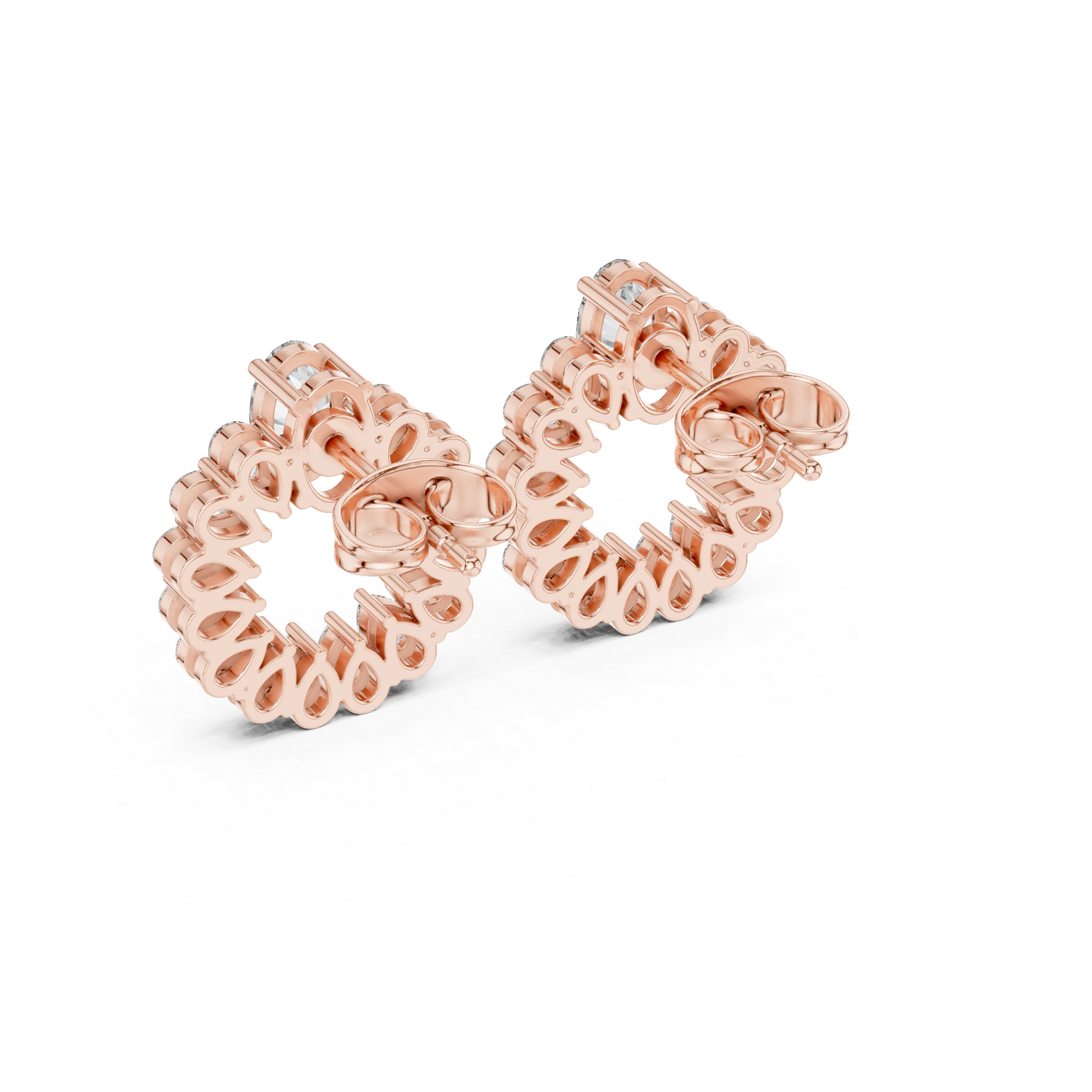 Oval and Pear Diamond Halo Circle Stud Earrings