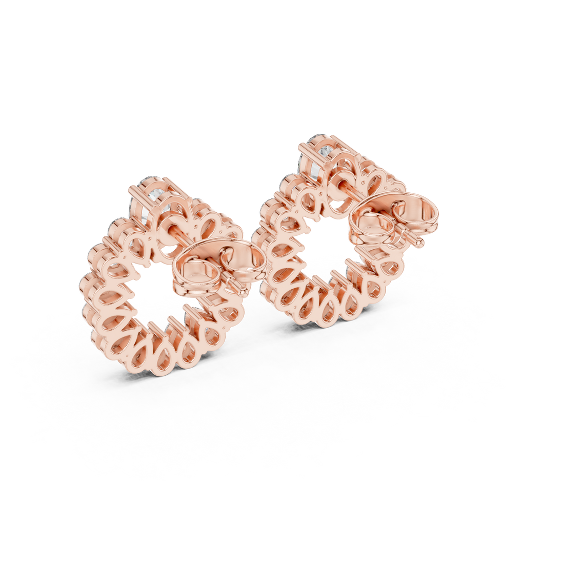 Oval and Pear Diamond Halo Circle Stud Earrings