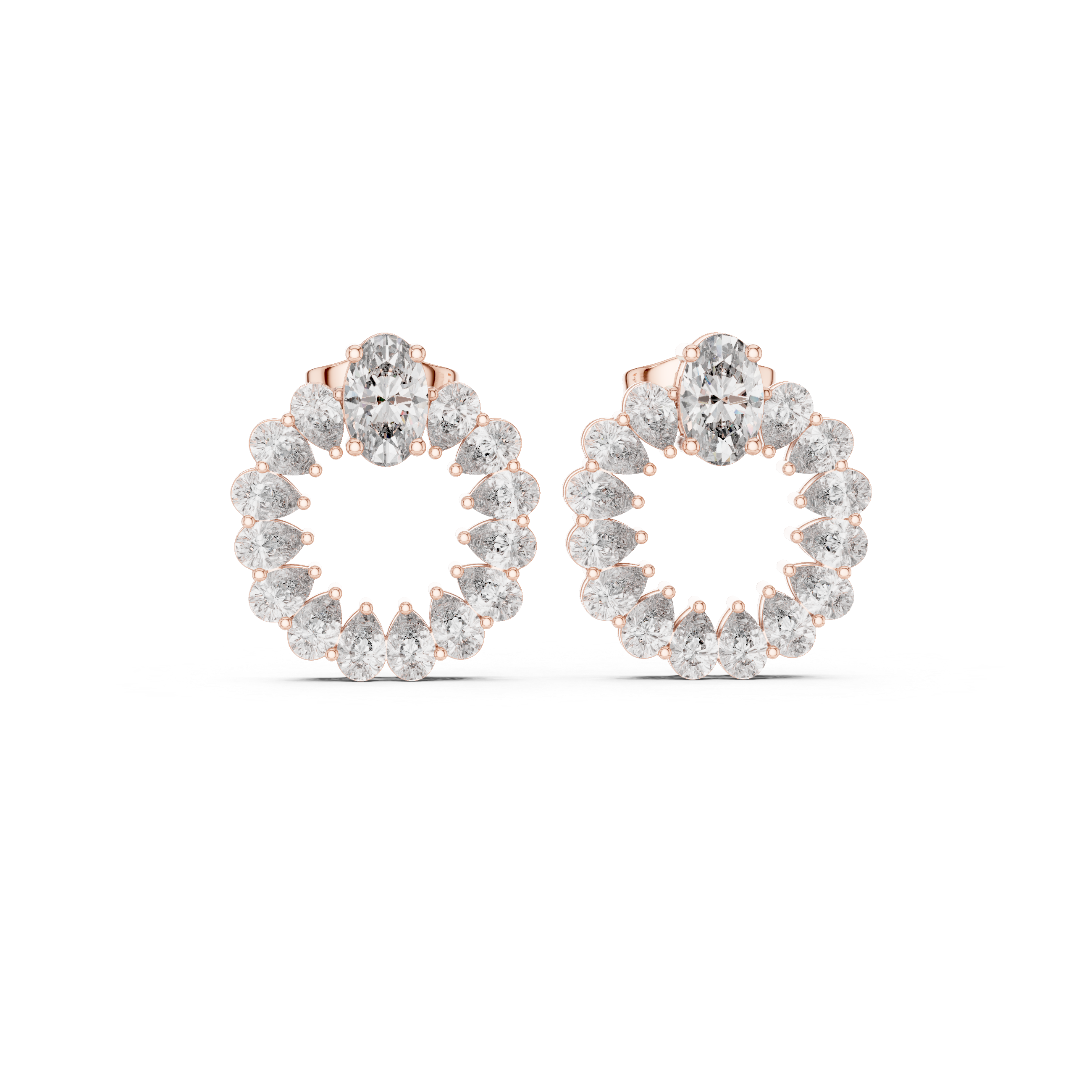 Oval and Pear Diamond Halo Circle Stud Earrings