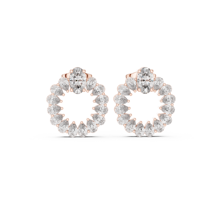 Oval and Pear Diamond Halo Circle Stud Earrings
