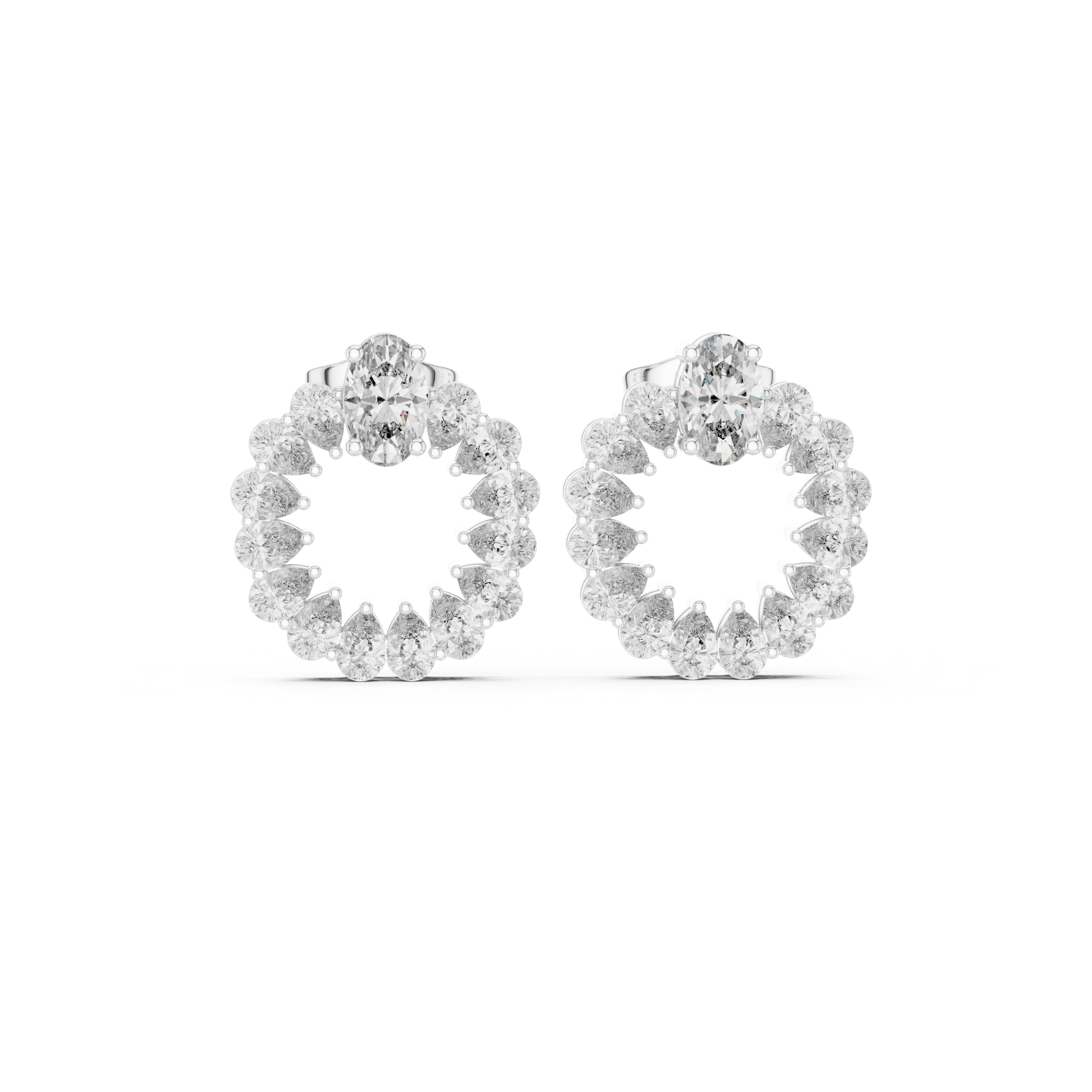 Oval and Pear Diamond Halo Circle Stud Earrings