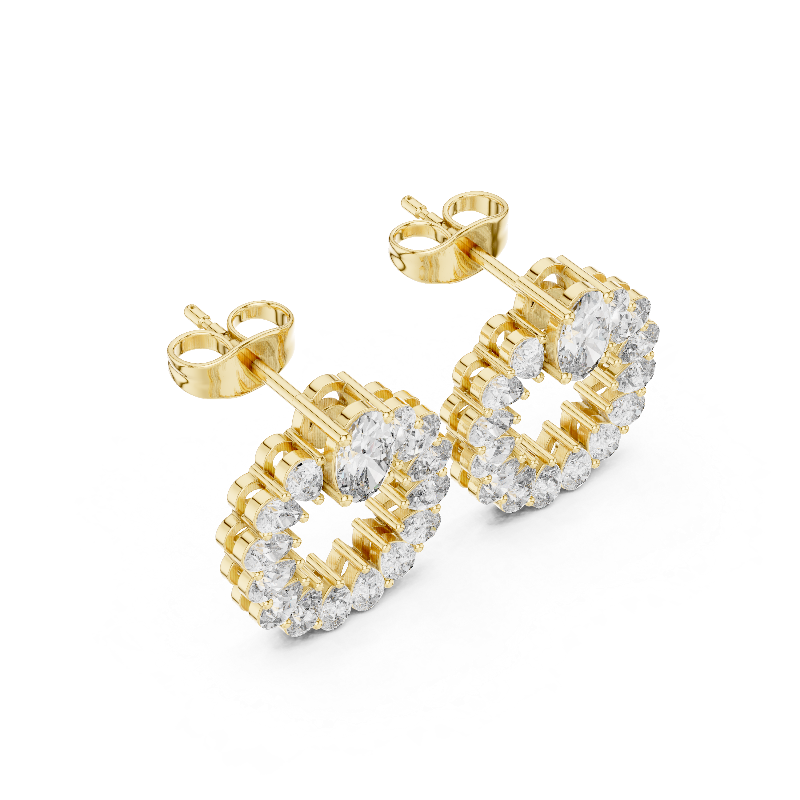 Oval and Pear Diamond Halo Circle Stud Earrings