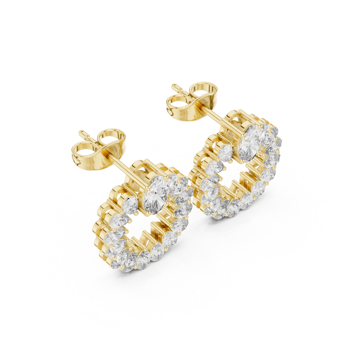 Oval and Pear Diamond Halo Circle Stud Earrings