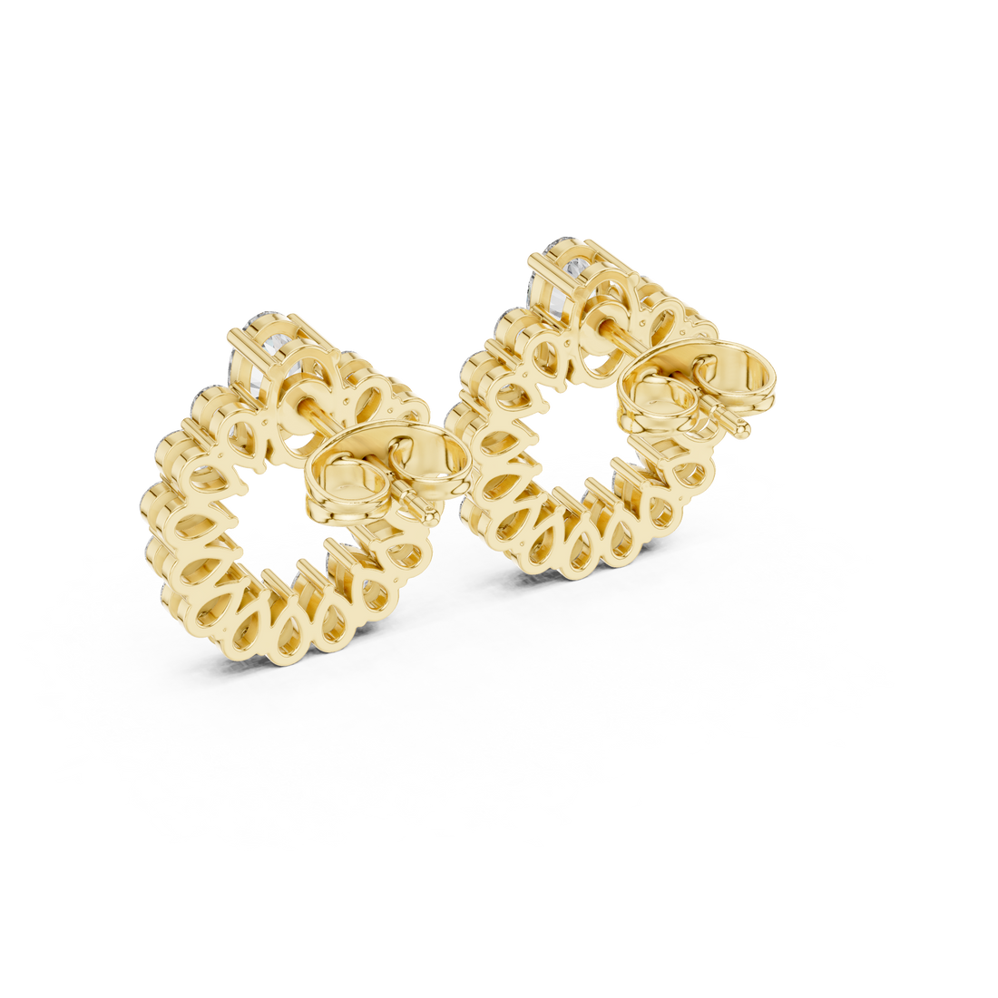 Oval and Pear Diamond Halo Circle Stud Earrings
