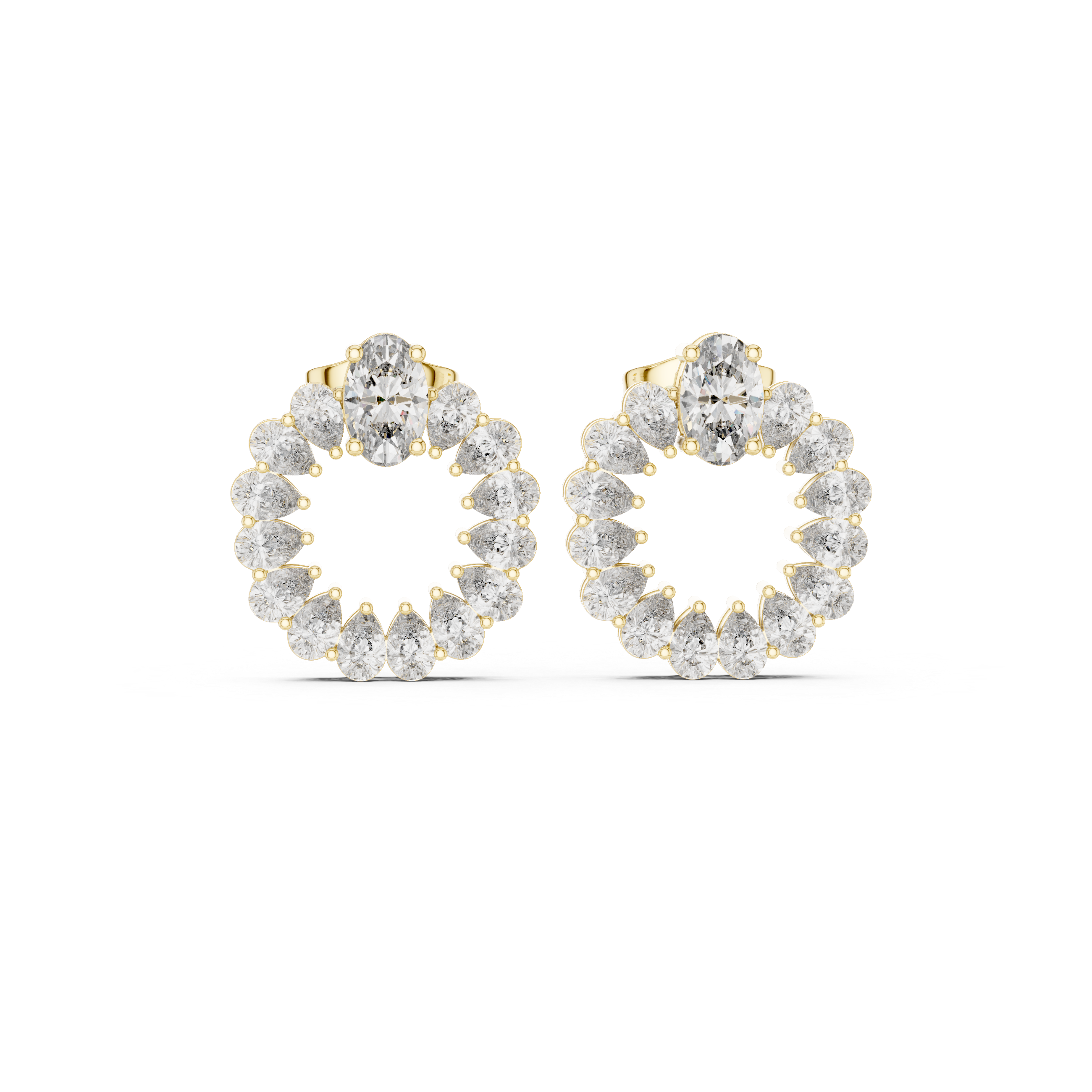 Oval and Pear Diamond Halo Circle Stud Earrings