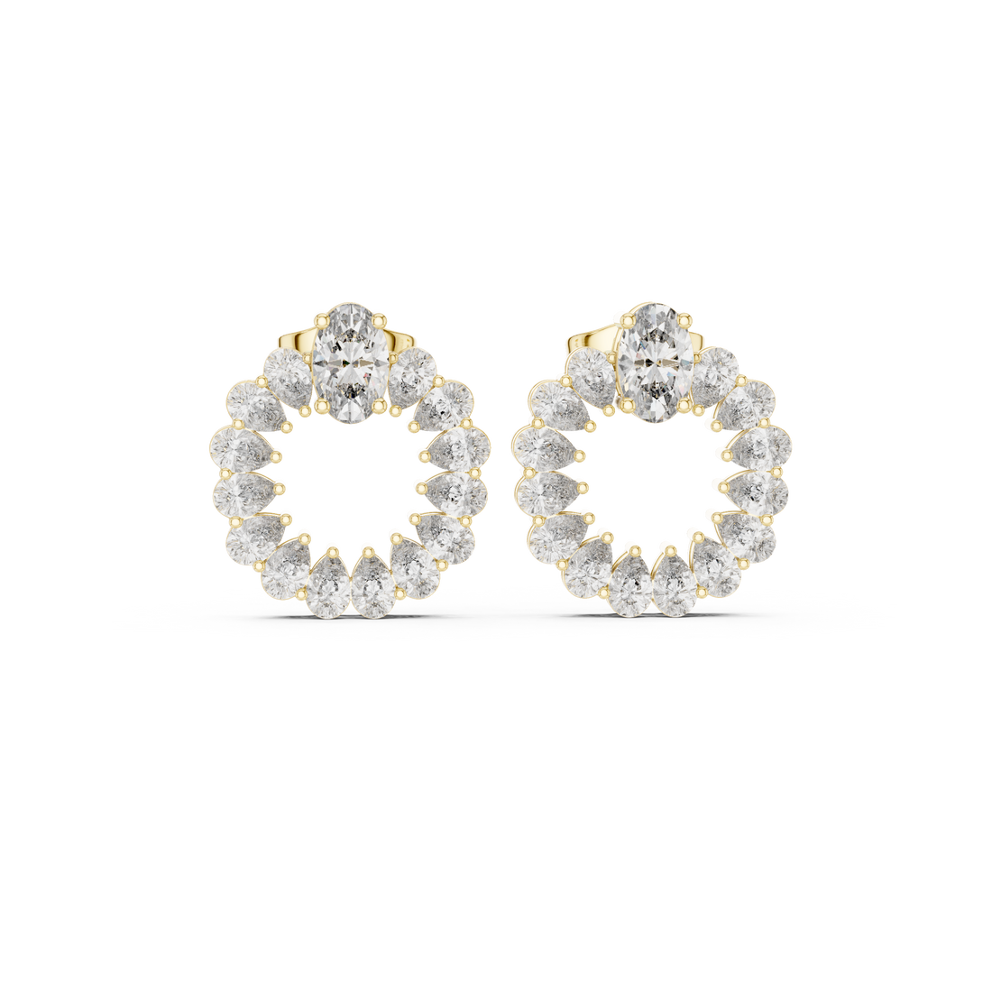 Oval and Pear Diamond Halo Circle Stud Earrings