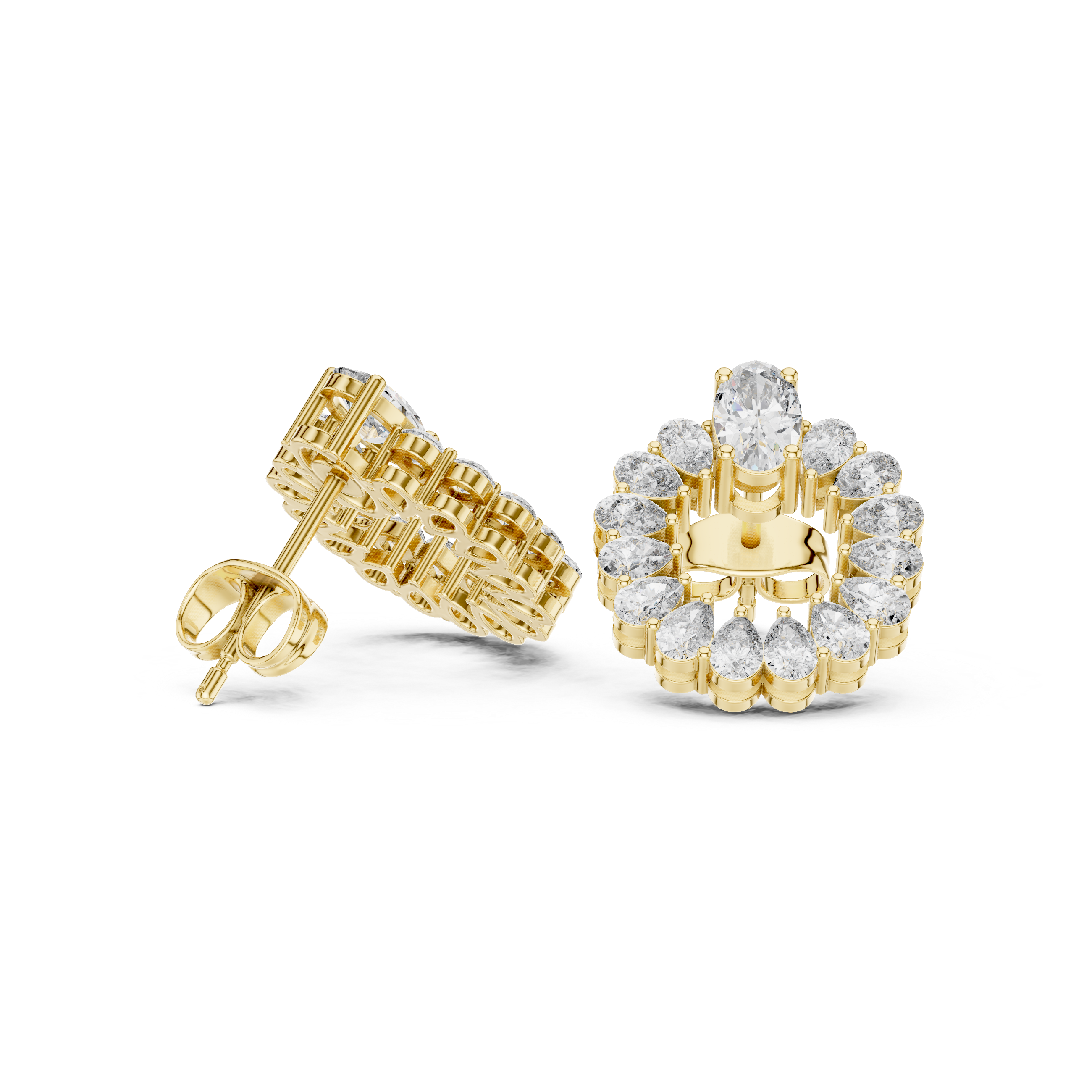 Oval and Pear Diamond Halo Circle Stud Earrings