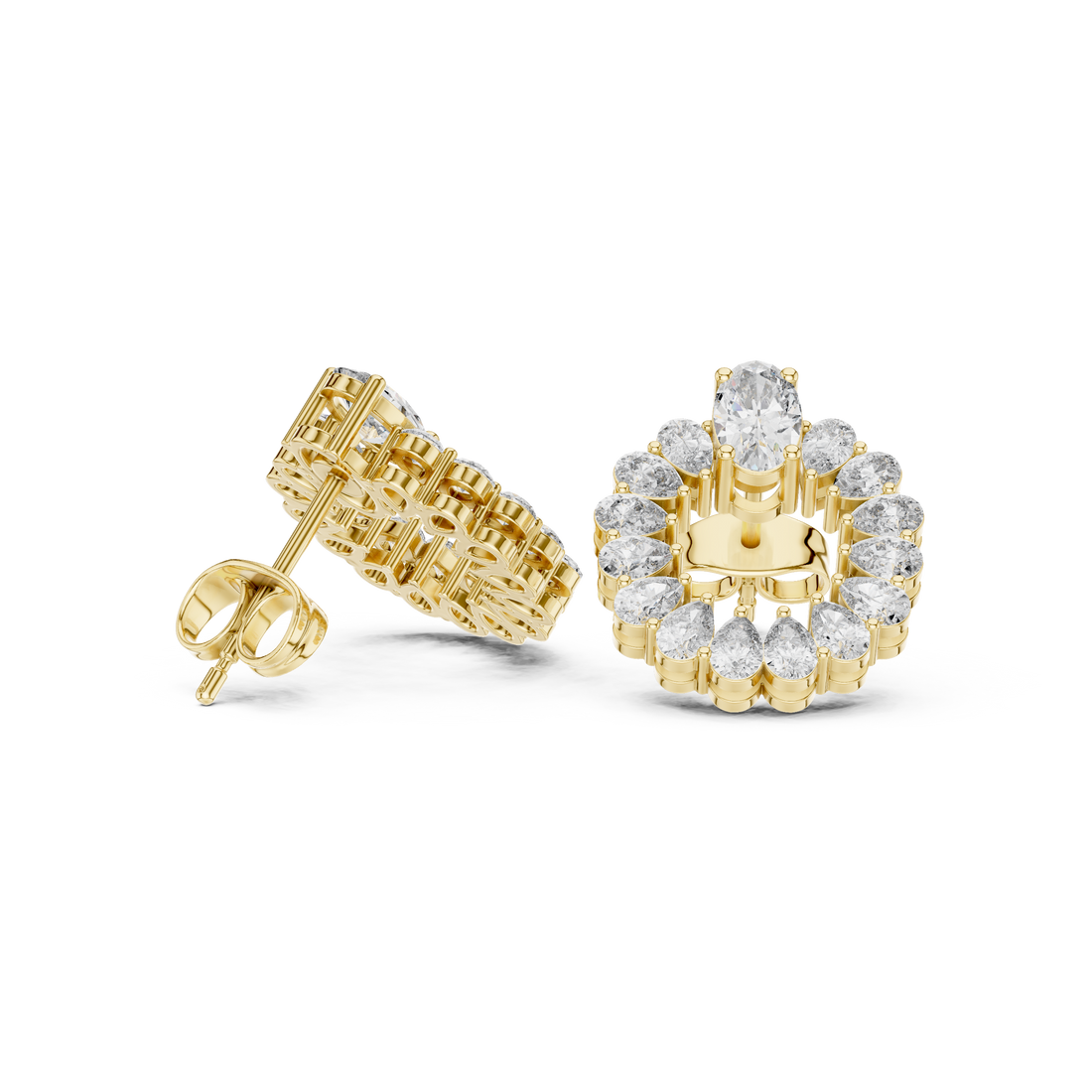 Oval and Pear Diamond Halo Circle Stud Earrings