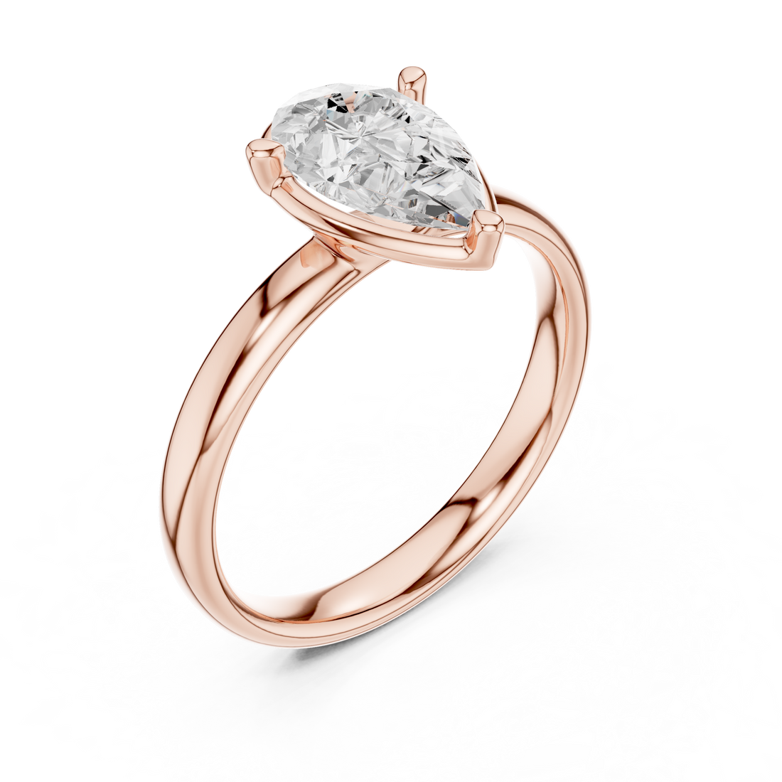 Rose gold solitaire ring with sleek modern finish.