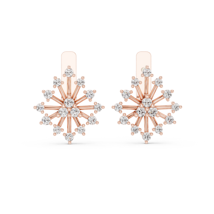 Round Brilliant Diamond Snowflake Starburst Cluster Stud Earrings