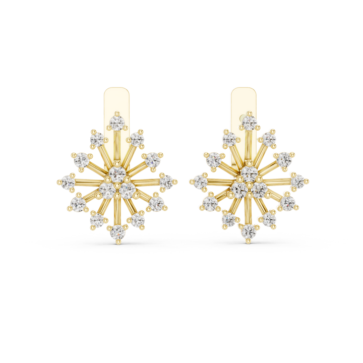 Round Brilliant Diamond Snowflake Starburst Cluster Stud Earrings