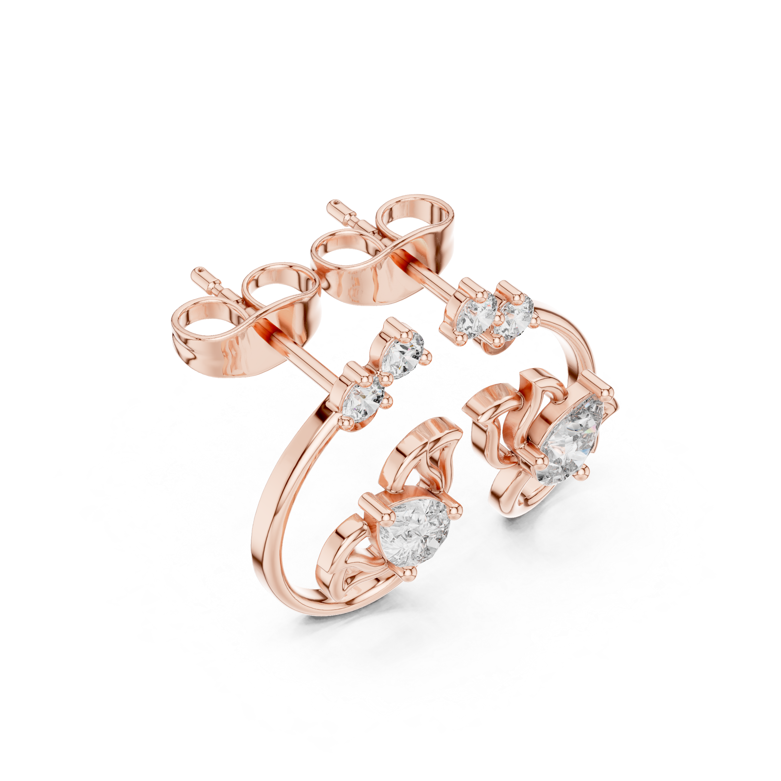 Floral hoop inspired stud earrings with pear and round cut diamonds