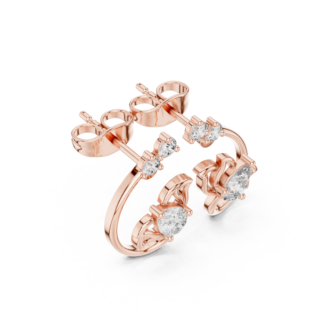 Floral hoop inspired stud earrings with pear and round cut diamonds