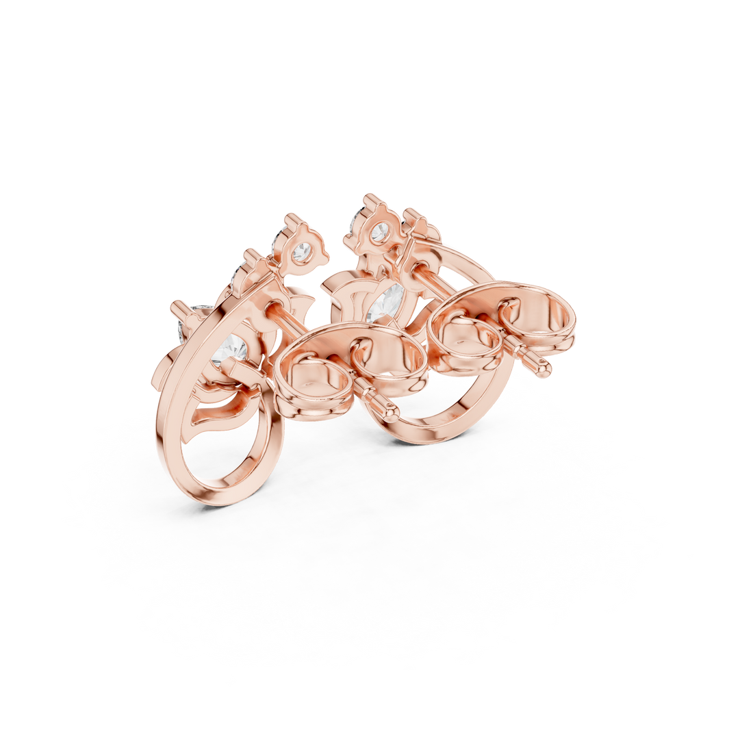 Elegant pear and round diamond floral hoop style stud earrings