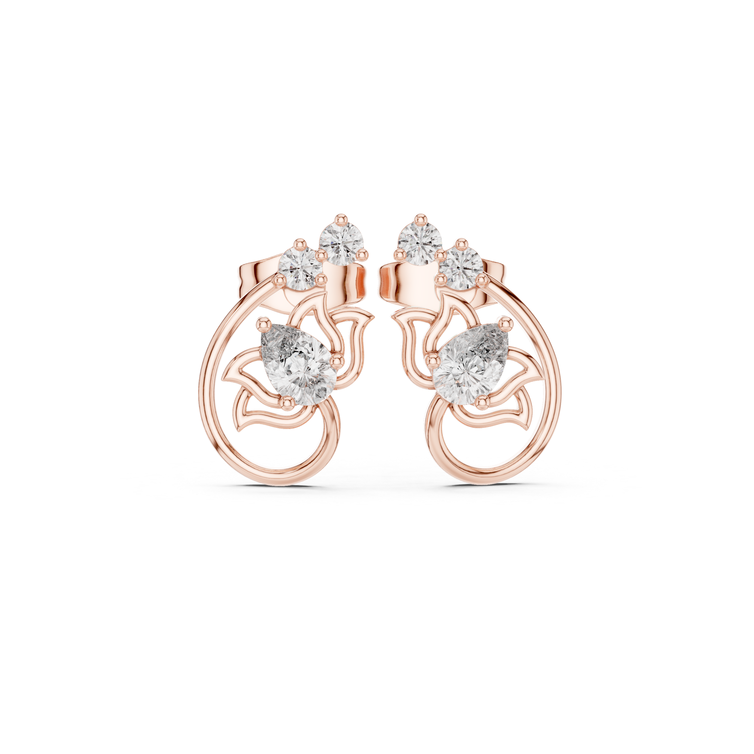 Pear and round cut diamond floral hoop inspired stud earrings