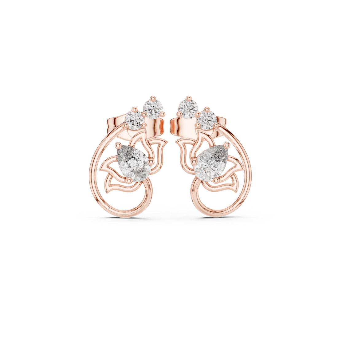 Pear and round cut diamond floral hoop inspired stud earrings
