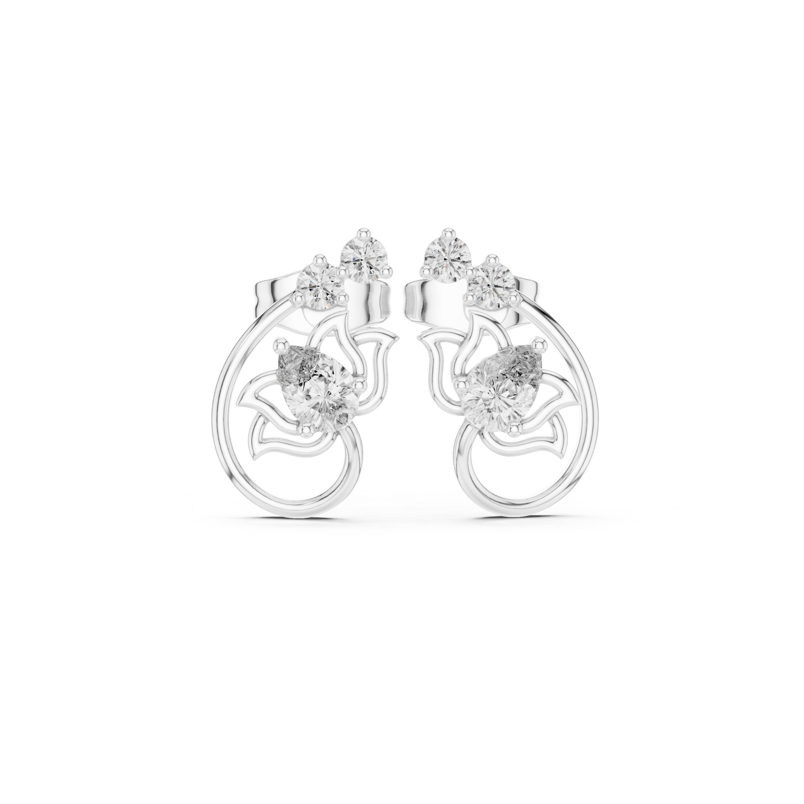 Fine jewelry pear and round diamond floral hoop style stud earrings