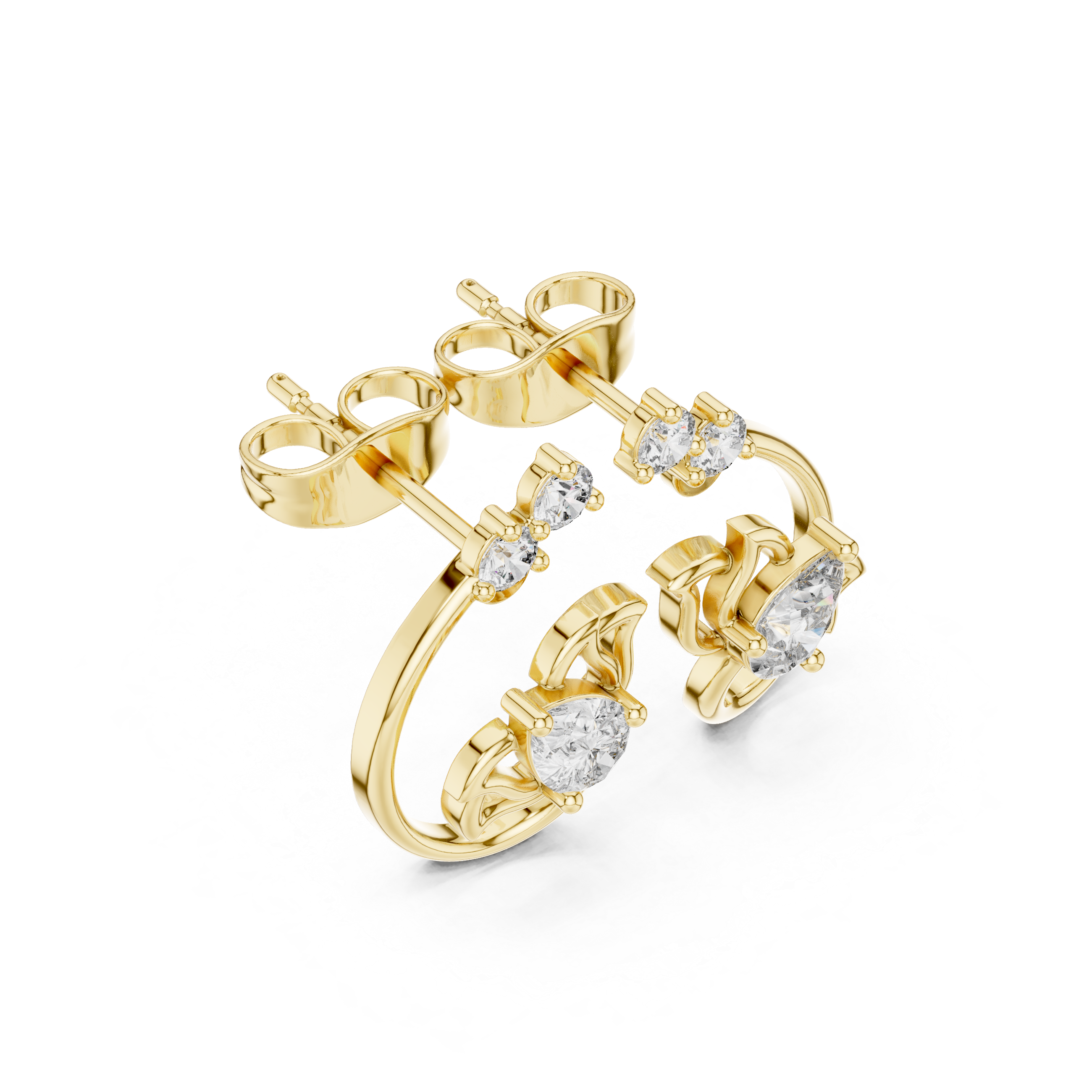 Brilliant pear and round cut diamond floral stud earrings hoop design