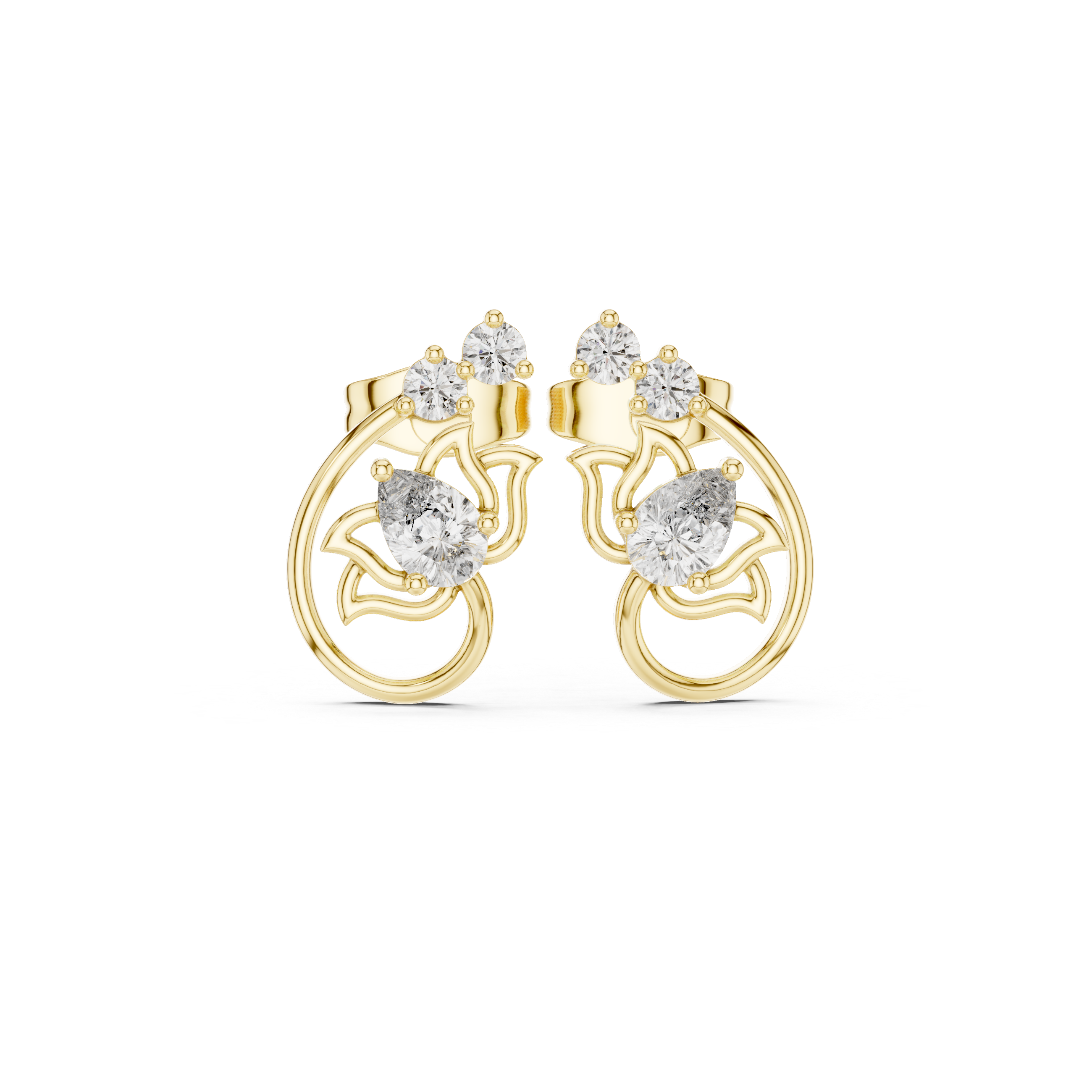 High shine pear and round cut diamond floral hoop stud earrings