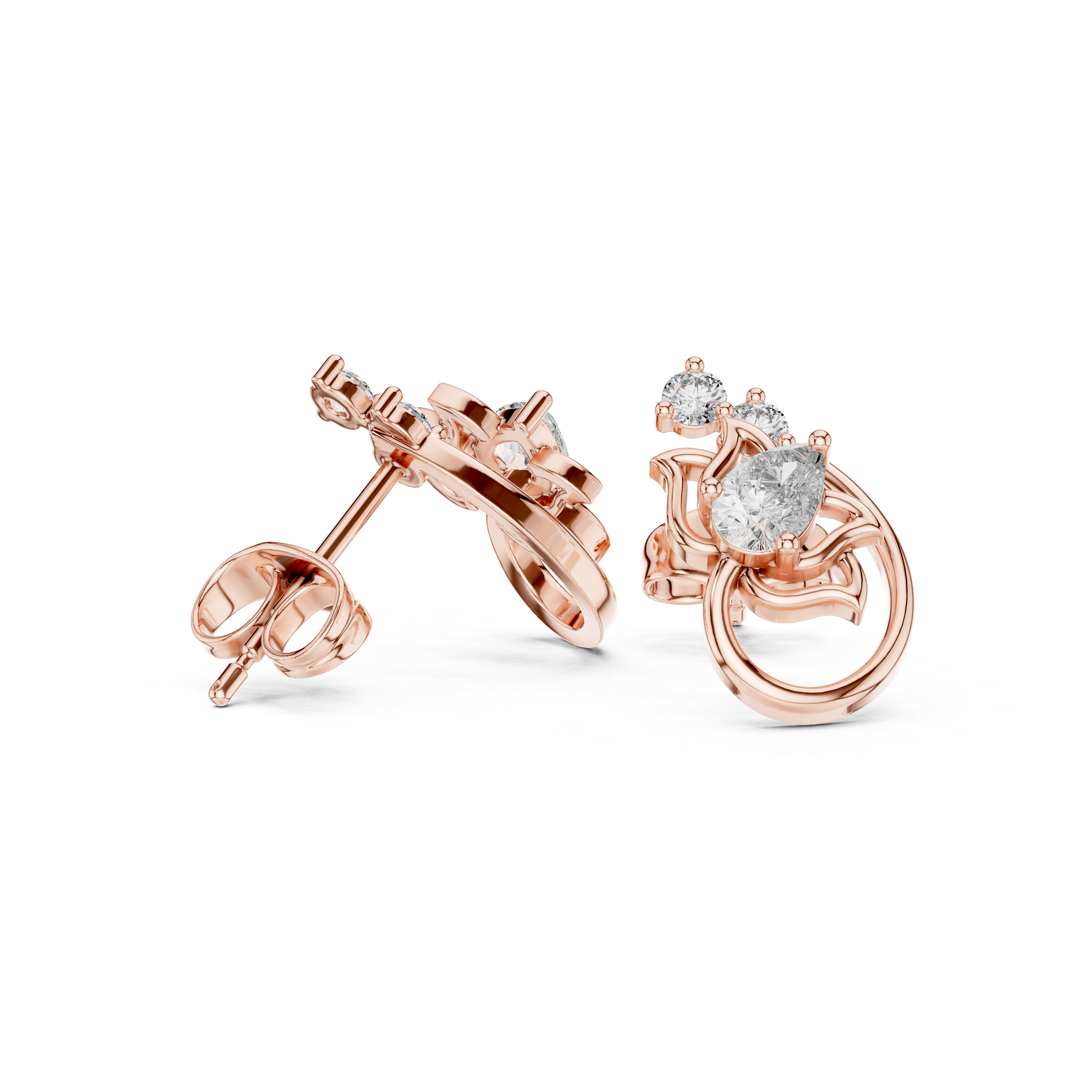 Timeless pear and round diamond floral hoop inspired stud earrings