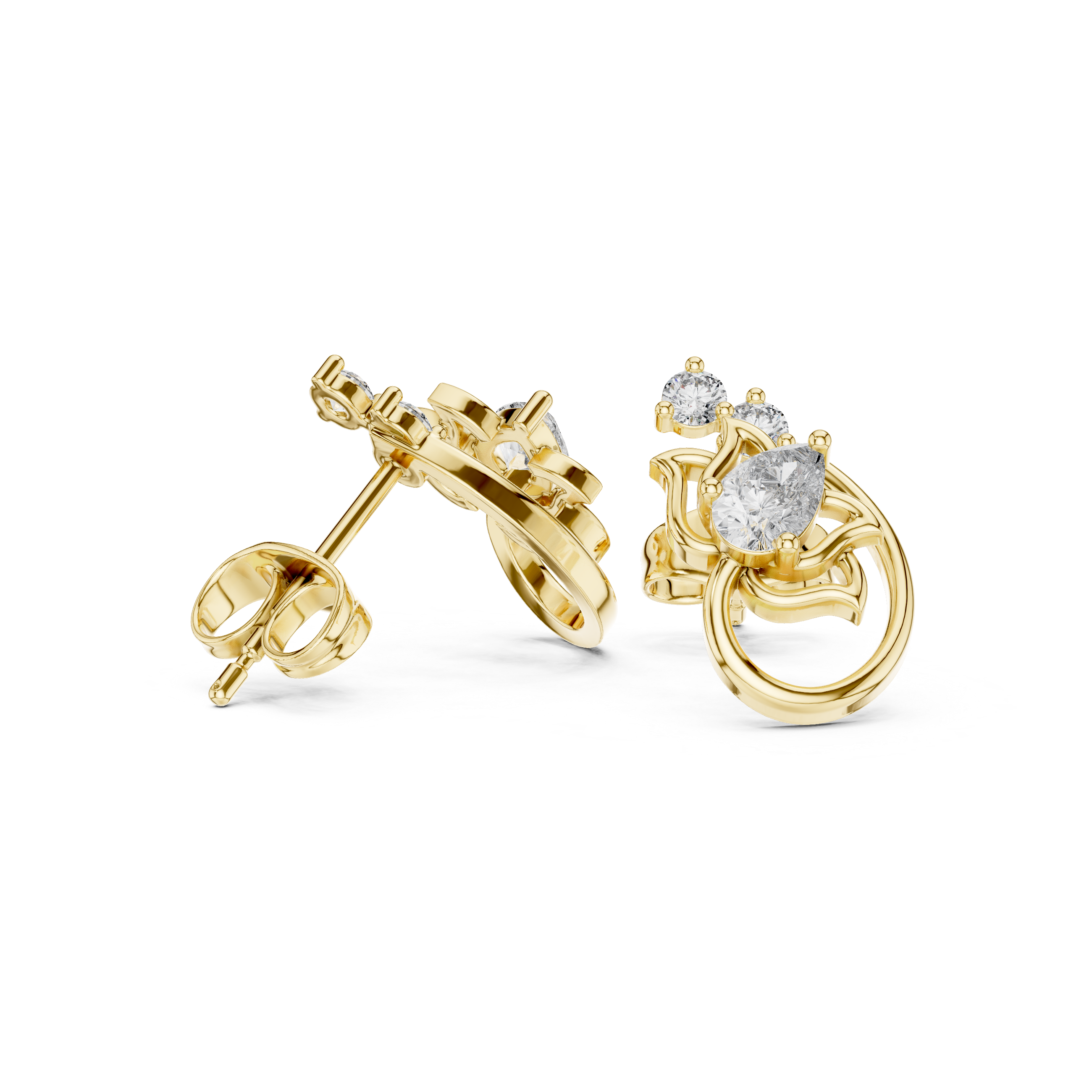 Premium pear and round cut diamond floral hoop inspired stud earrings
