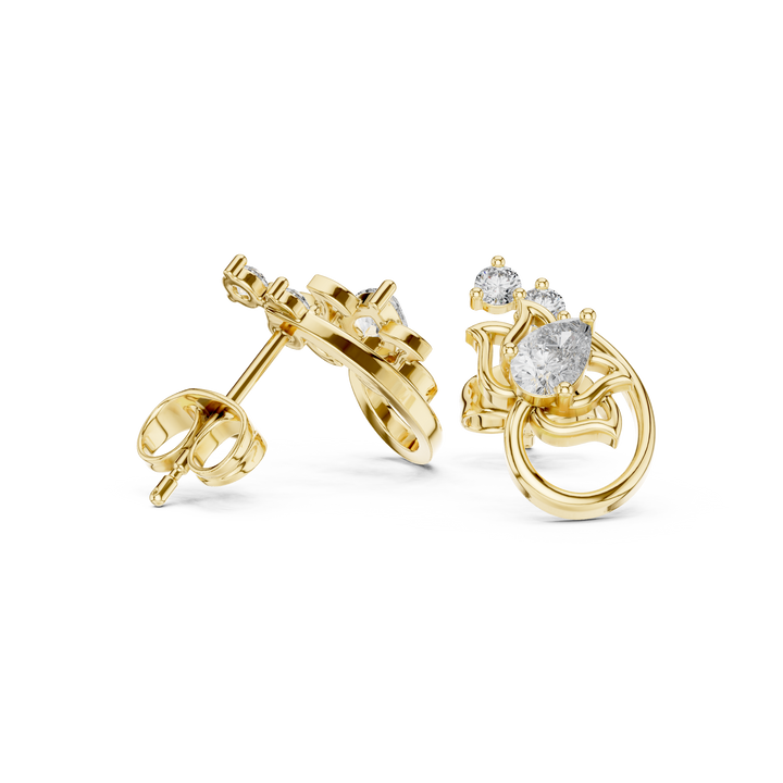 Premium pear and round cut diamond floral hoop inspired stud earrings