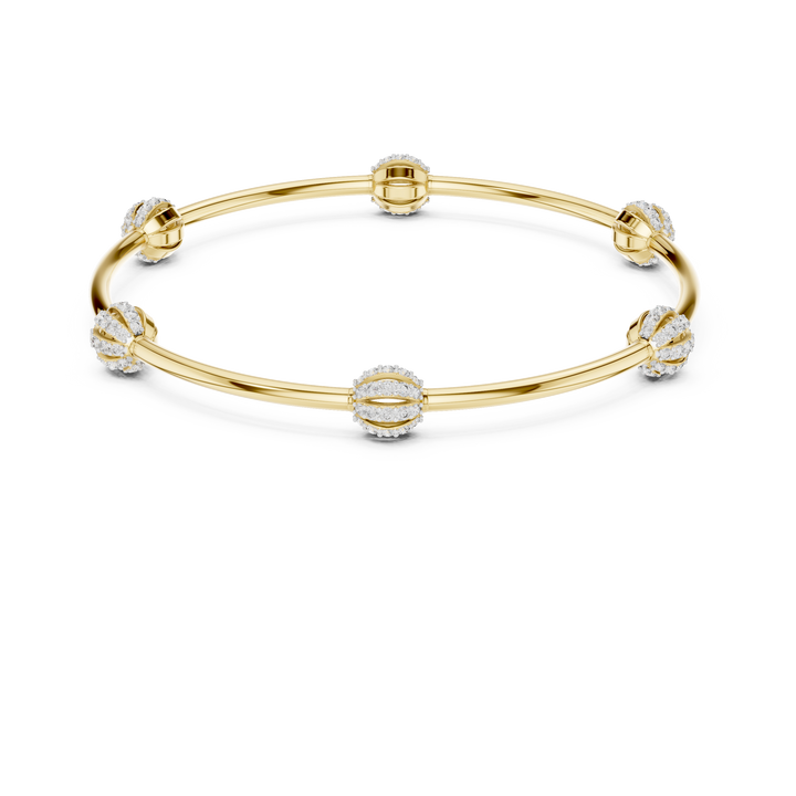 Round Brilliant Diamond Bead Station Bangle Bracelet with Sculpted Diamond Accents