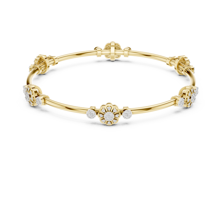 Round Diamond Floral Cluster Open Bangle Bracelet